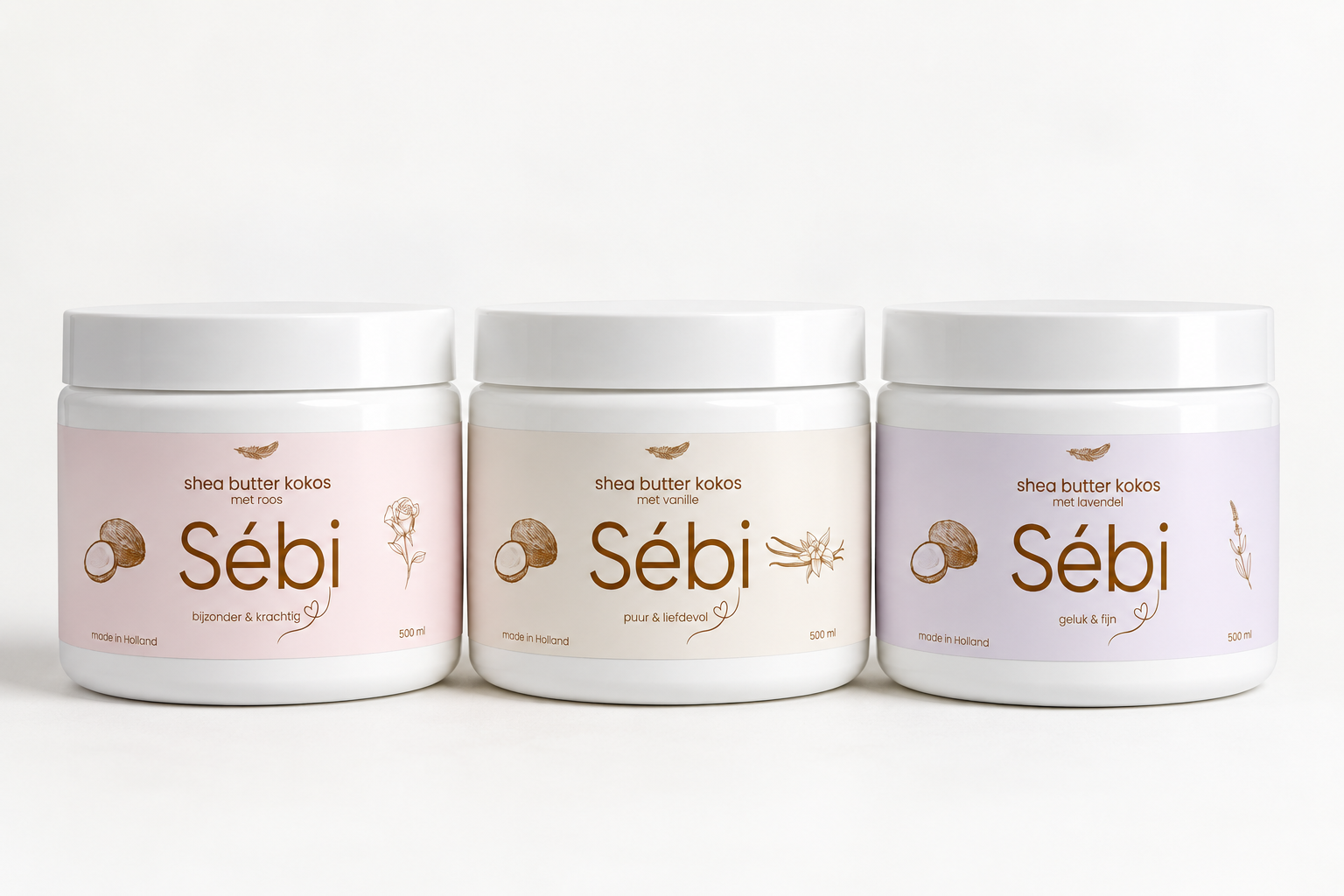SÉBI Variety Set vanille, kokos en roos mét kokosolie
